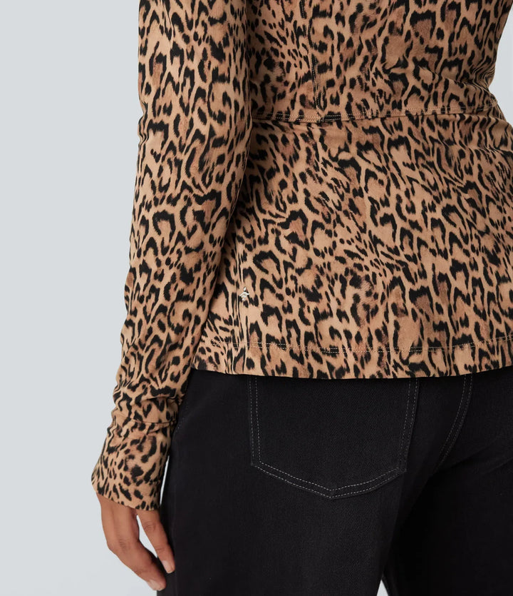 Halara UltraSculpt Leopard Print Stand Collar Long Sleeve Thumb Hole Casual Jacket with Pockets