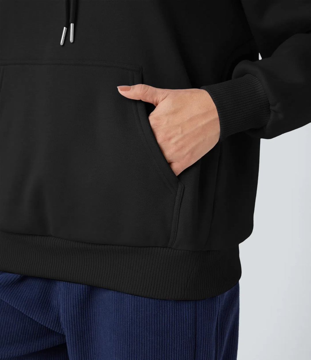 Hooded Drawstring Long Sleeve Fleece Casual Cotton Sweatshirt with Pockets