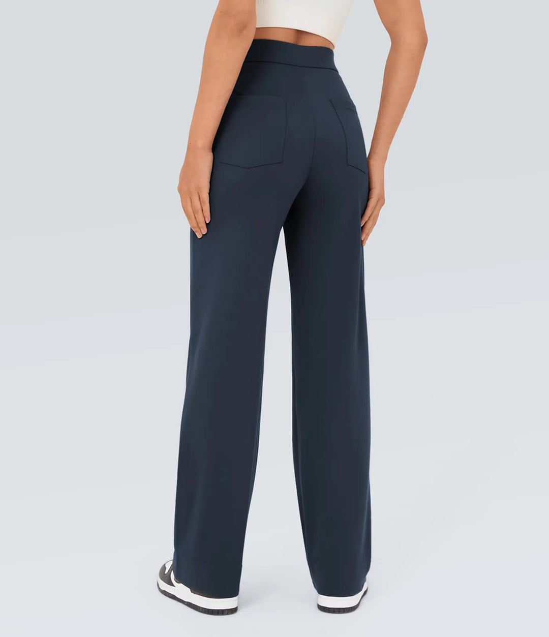 DayStretch High Waisted Pockets Straight Leg Casual Trousers