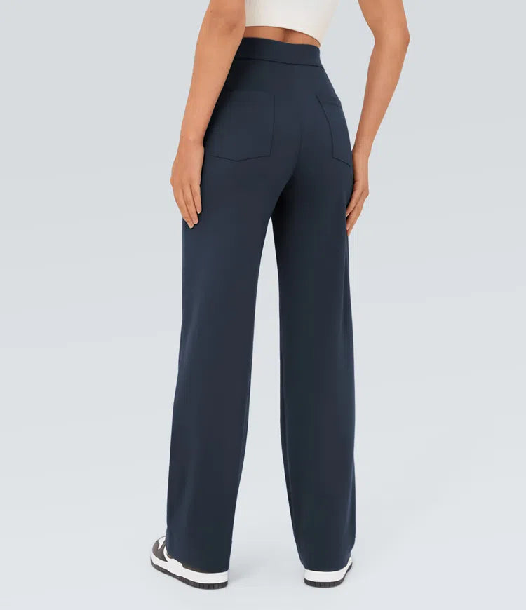DayStretch High Waisted Pockets Straight Leg Casual Trousers
