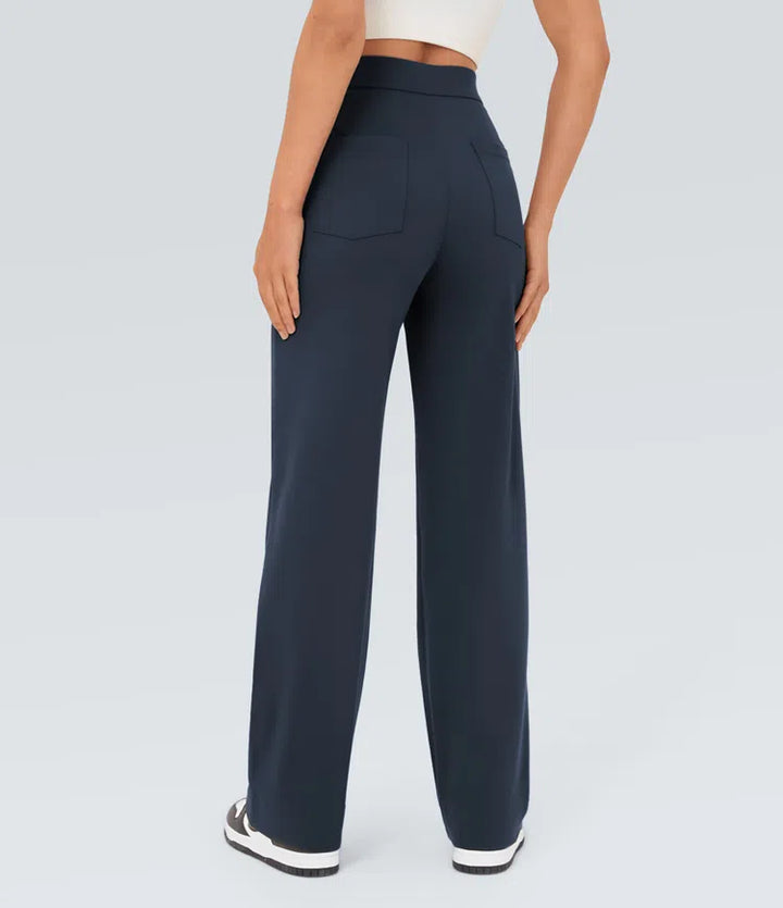 DayStretch High Waisted Pockets Straight Leg Casual Trousers