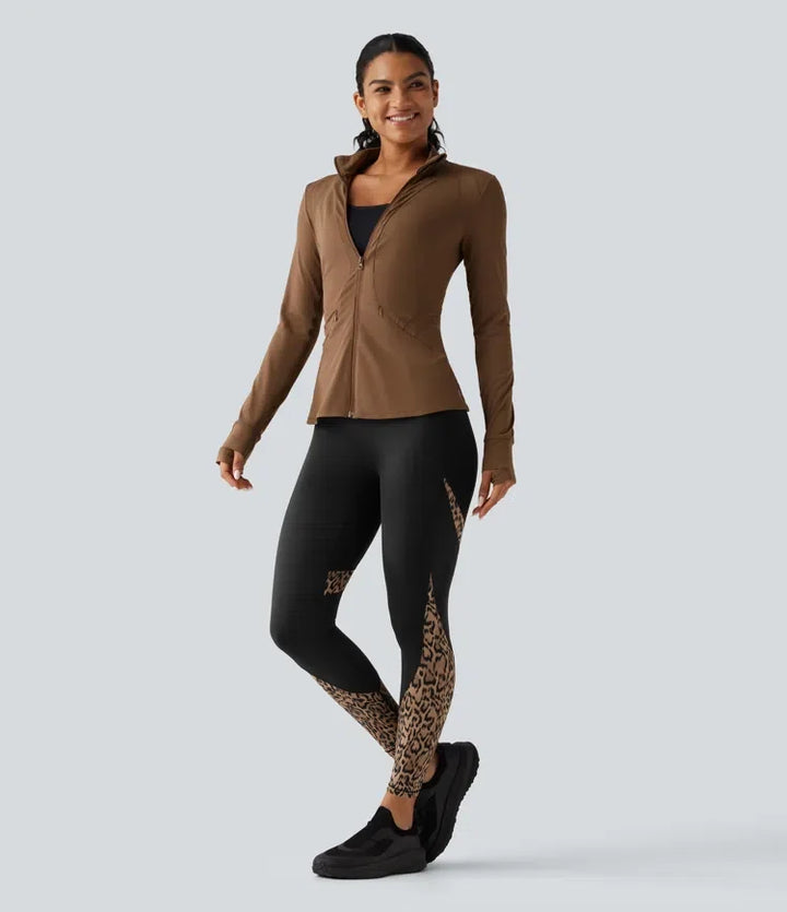 High Waisted Skinny Contrast Mesh Leopard Print Color Block Yoga Leggings with Pockets