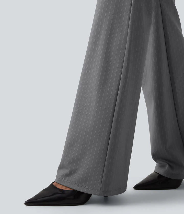 High Waisted Stripe Flare Work Trousers with Pockets