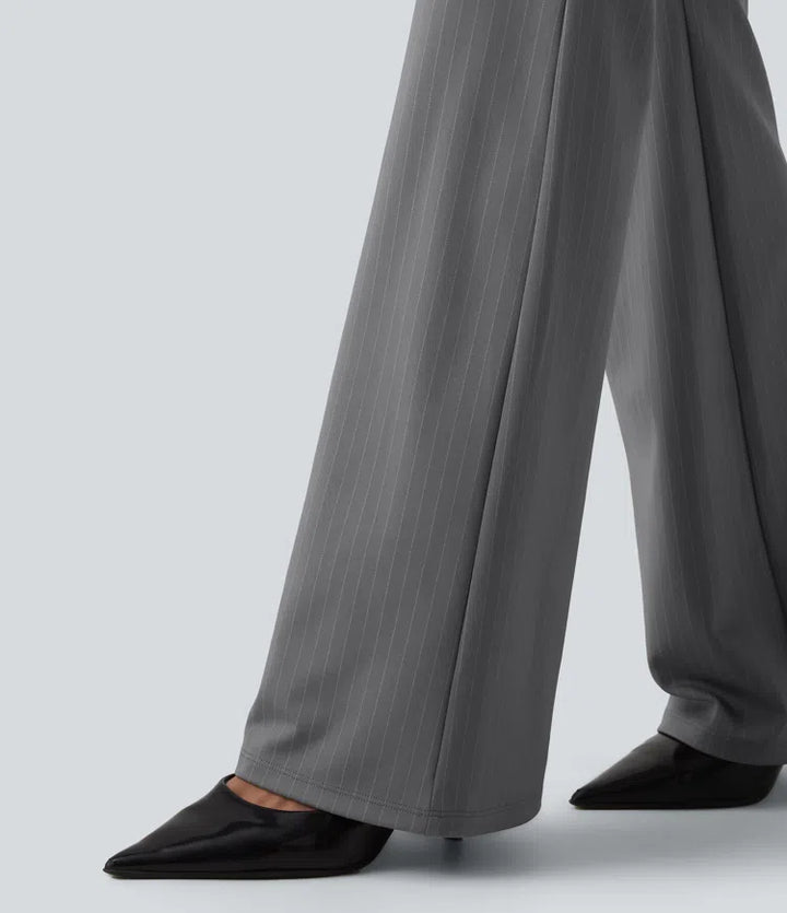 High Waisted Stripe Flare Work Trousers with Pockets