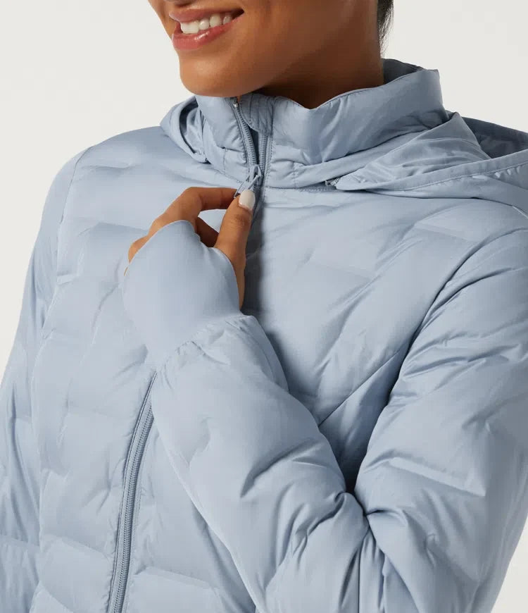 Removable Hood Long Sleeve Quilted Casual Down Jacket with Pockets and Thumb Holes
