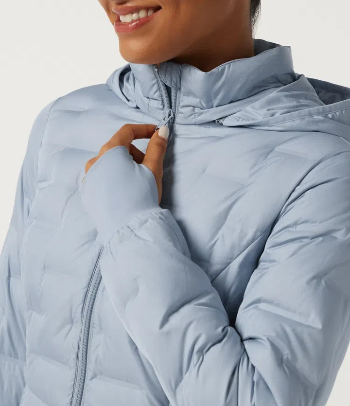 Removable Hood Long Sleeve Quilted Casual Down Jacket with Pockets and Thumb Holes