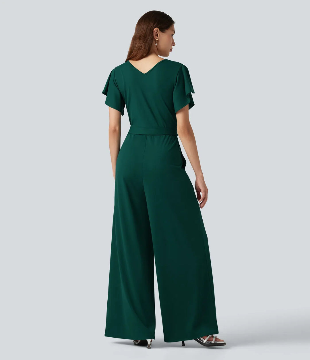 V Neck Short Sleeve Tie Side Baggy Casual Jumpsuit with Pockets-Easy Peezy Edition
