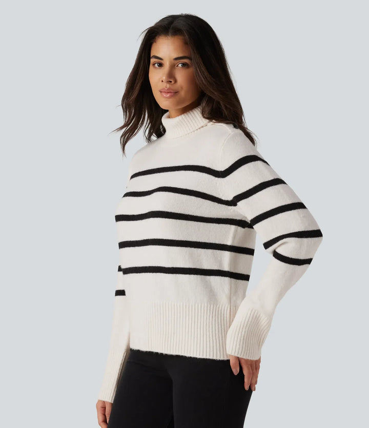 High Neck Long Sleeve Stripe Work Jumper