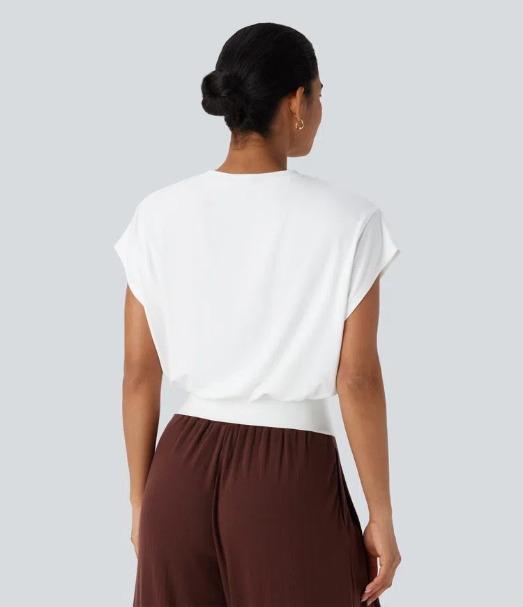 Round Neck Short Batwing Sleeve Work T-Shirt