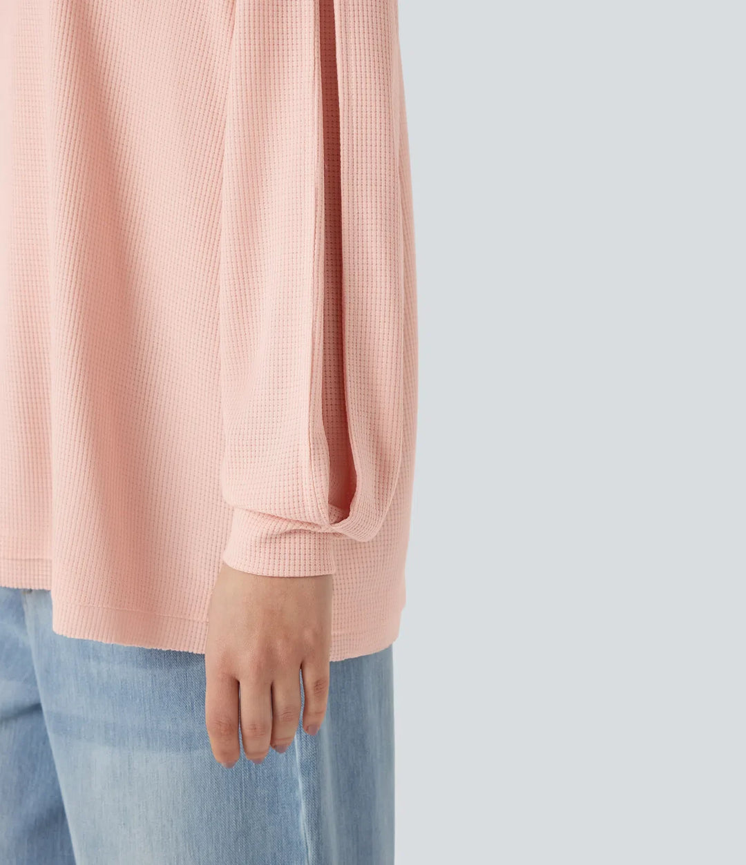 Scoop Neck Long Sleeve Waffle Casual Sweatshirt