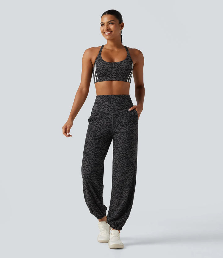 Halara UltraSculpt Leopard Print High Waisted Tummy Control Yoga Joggers with Pockets