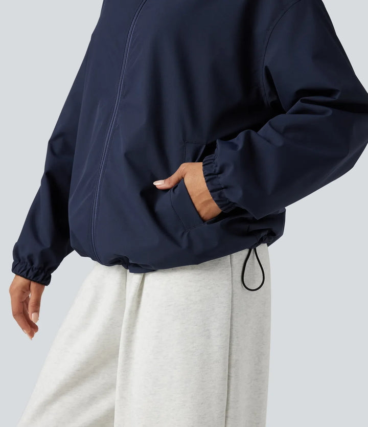 Reversible High Neck Long Sleeve Zipper Fleece Hiking Jacket with Pockets (Two Looks in One)