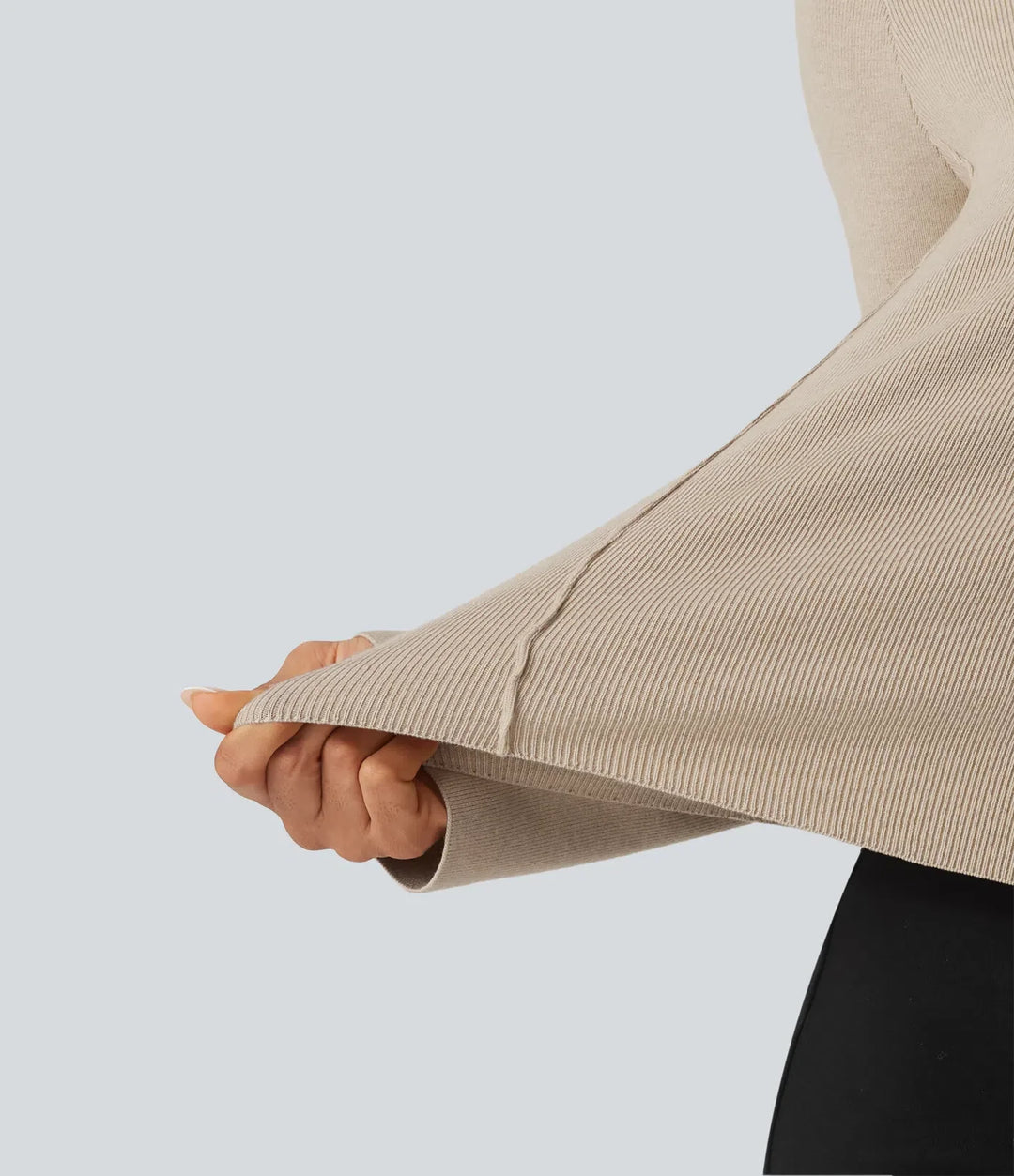 V Neck Long Sleeve Curved Hem Work Wool-Blend Jumper