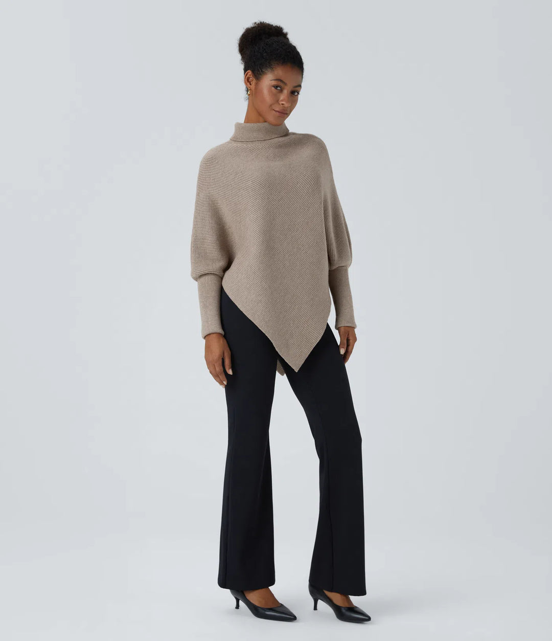 High Neck Long Sleeve Asymmetric Hem Work Jumper