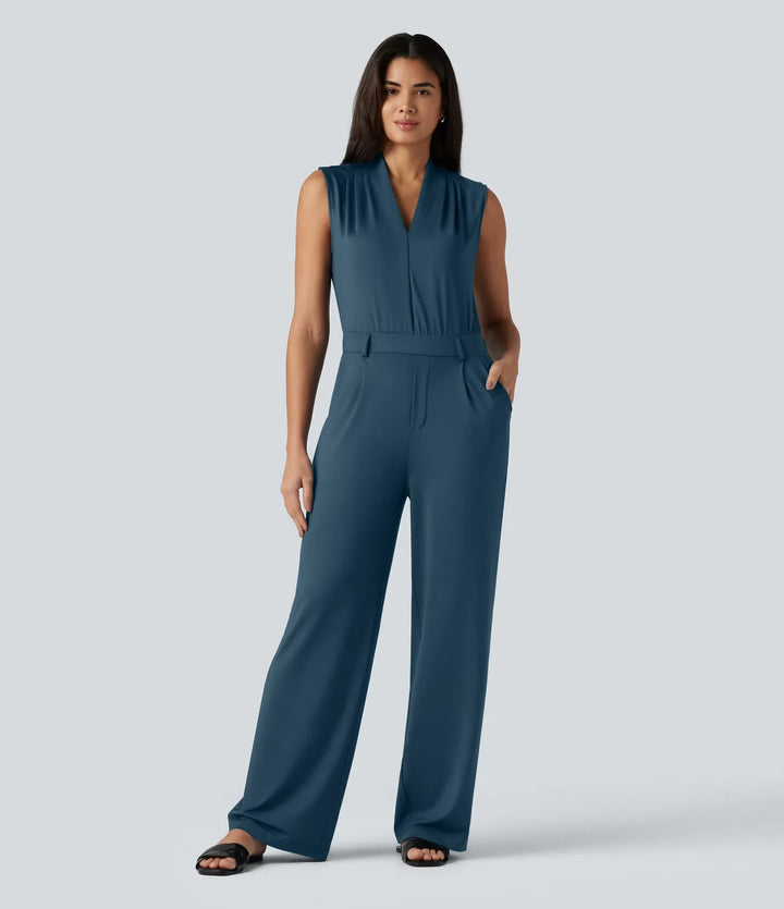 V Neck Sleeveless Work Jumpsuit with Pockets-Easy Peezy Edition