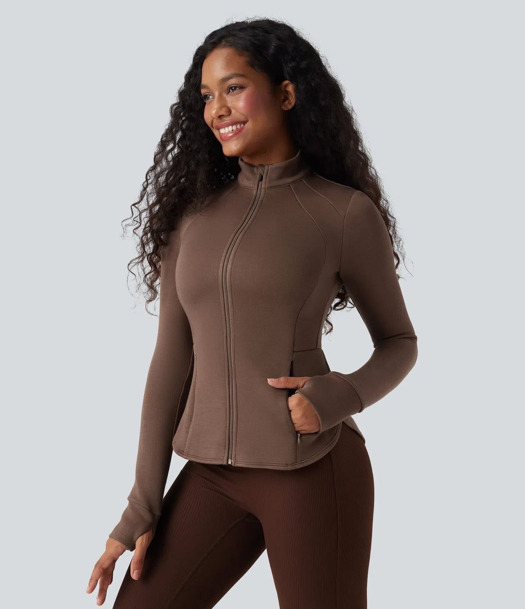 SpacerTek Stand Collar Reglan Long Sleeve Thumb Holes Workout Jacket
