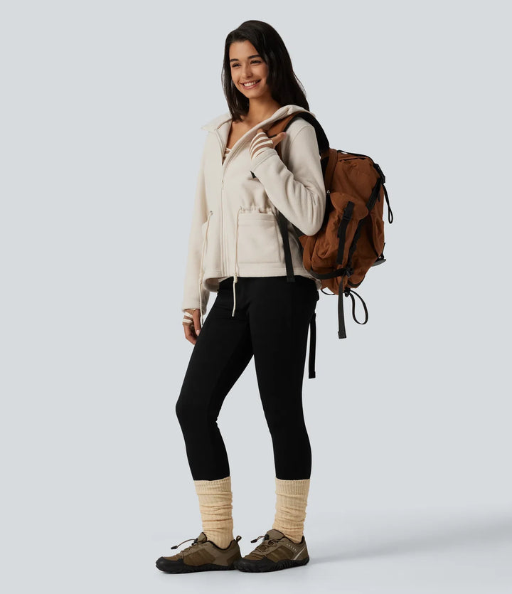 Hooded Drawstring Long Sleeve Casual Sherpa Jacket with Pockets