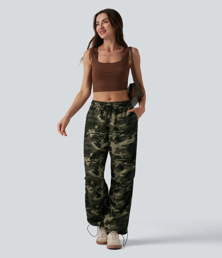Mid Rise Drawstring Camo Casual Cargo Baggy trousers with Pockets
