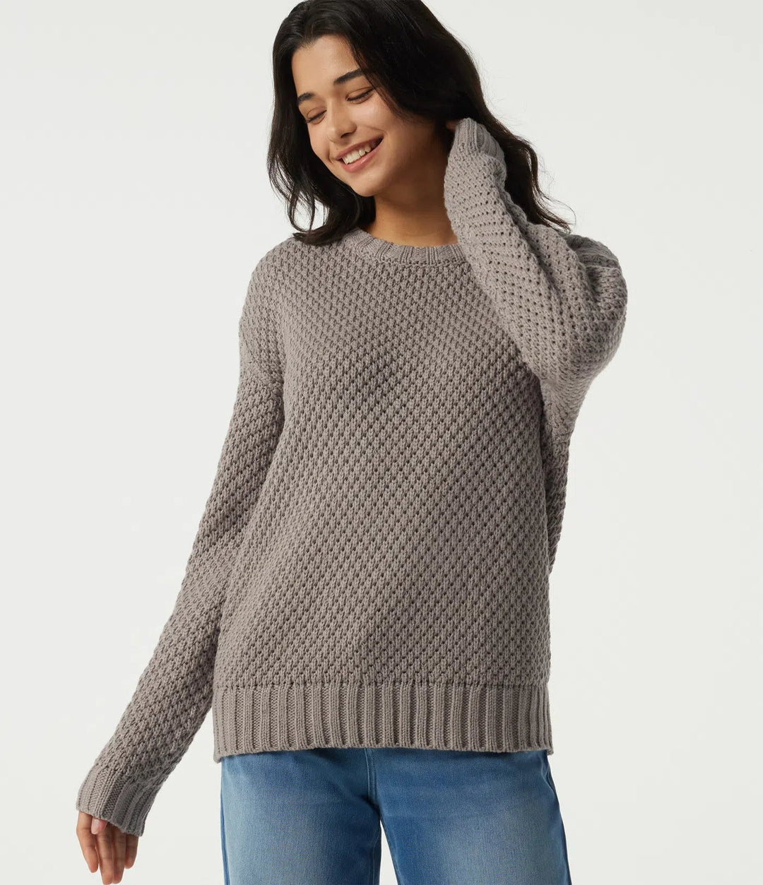 Round Neck Dropped Shoulder Long Sleeve Work Jumper