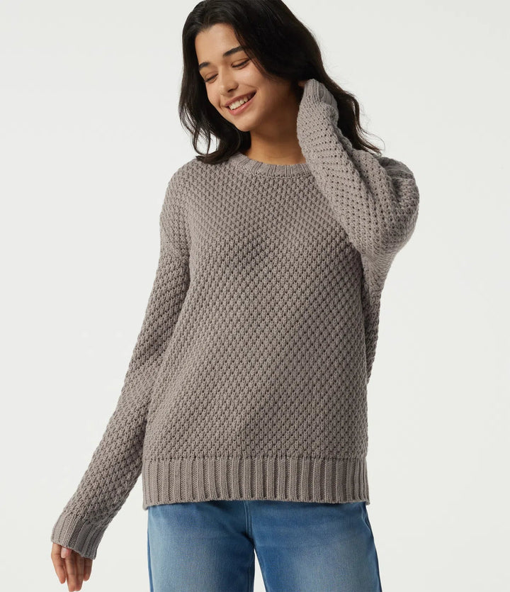 Round Neck Dropped Shoulder Long Sleeve Work Jumper