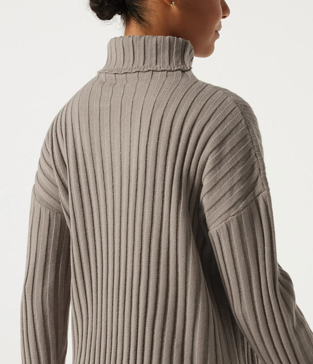 Ribbed Knit High Neck Dropped Long Sleeve Work Jumper