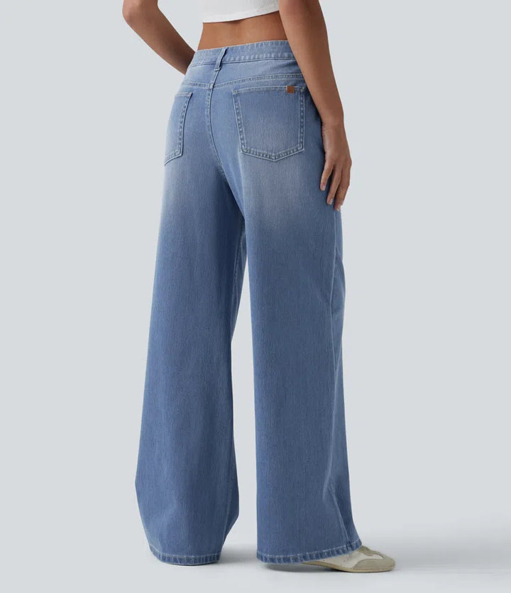 Halara Flex Mid Rise Washed Baggy Wide Leg Casual Jeans with Pockets