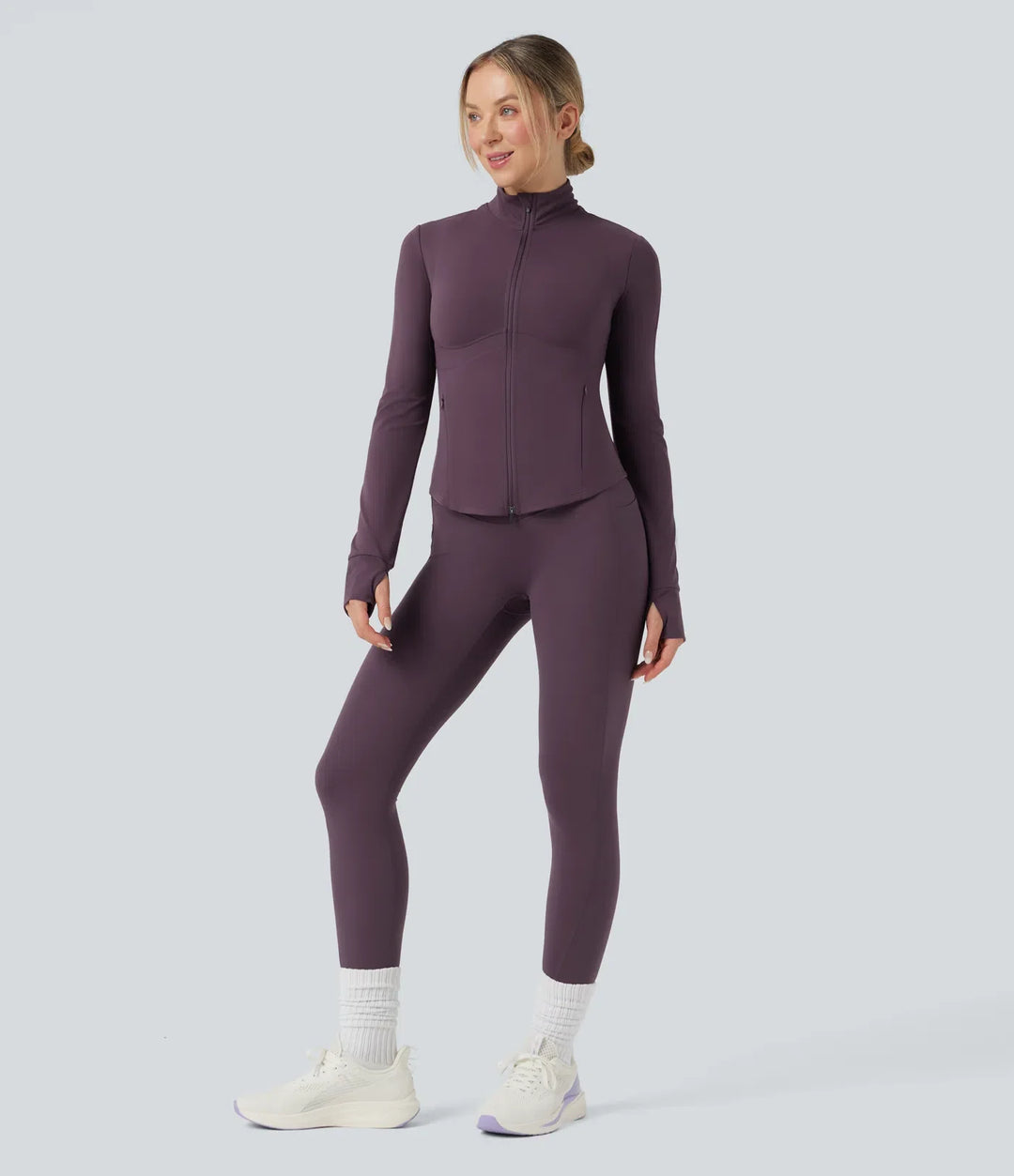 Halara UltraSculpt Mock Neck Push-Up Long Sleeve Thumb Hole Yoga Jacket with Pockets