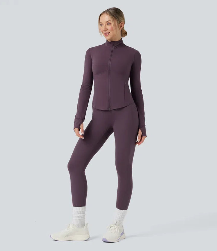 Halara UltraSculpt Mock Neck Push-Up Long Sleeve Thumb Hole Yoga Jacket with Pockets