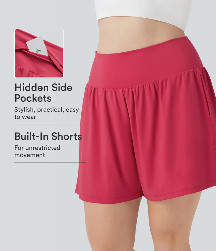 SoftlyZero Airy Super High Waisted 2-in-1 InstantCool Yoga Plus Size Shorts 7" with Pockets