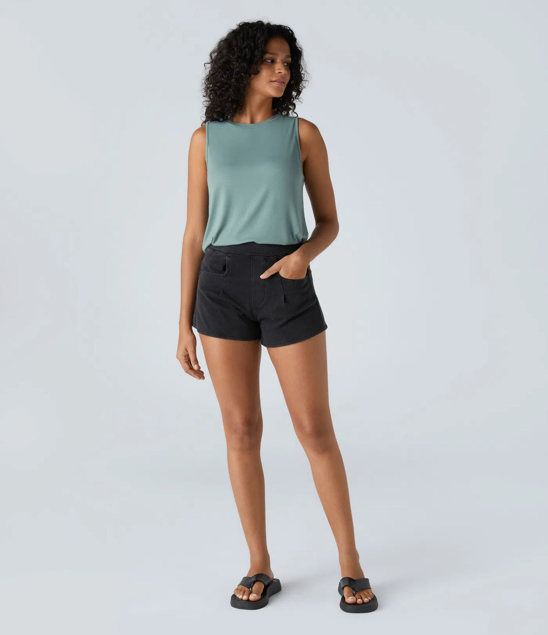 Ribbed Round Neck Basic Casual Tank Vest Top
