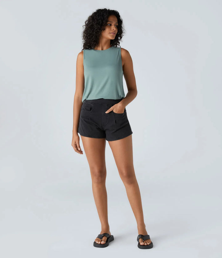 Ribbed Round Neck Basic Casual Tank Vest Top