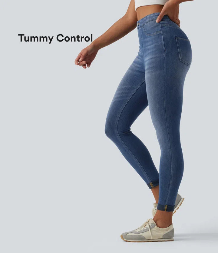 Halara Flex High Waisted Tummy Control Denim Casual Leggings with Pockets