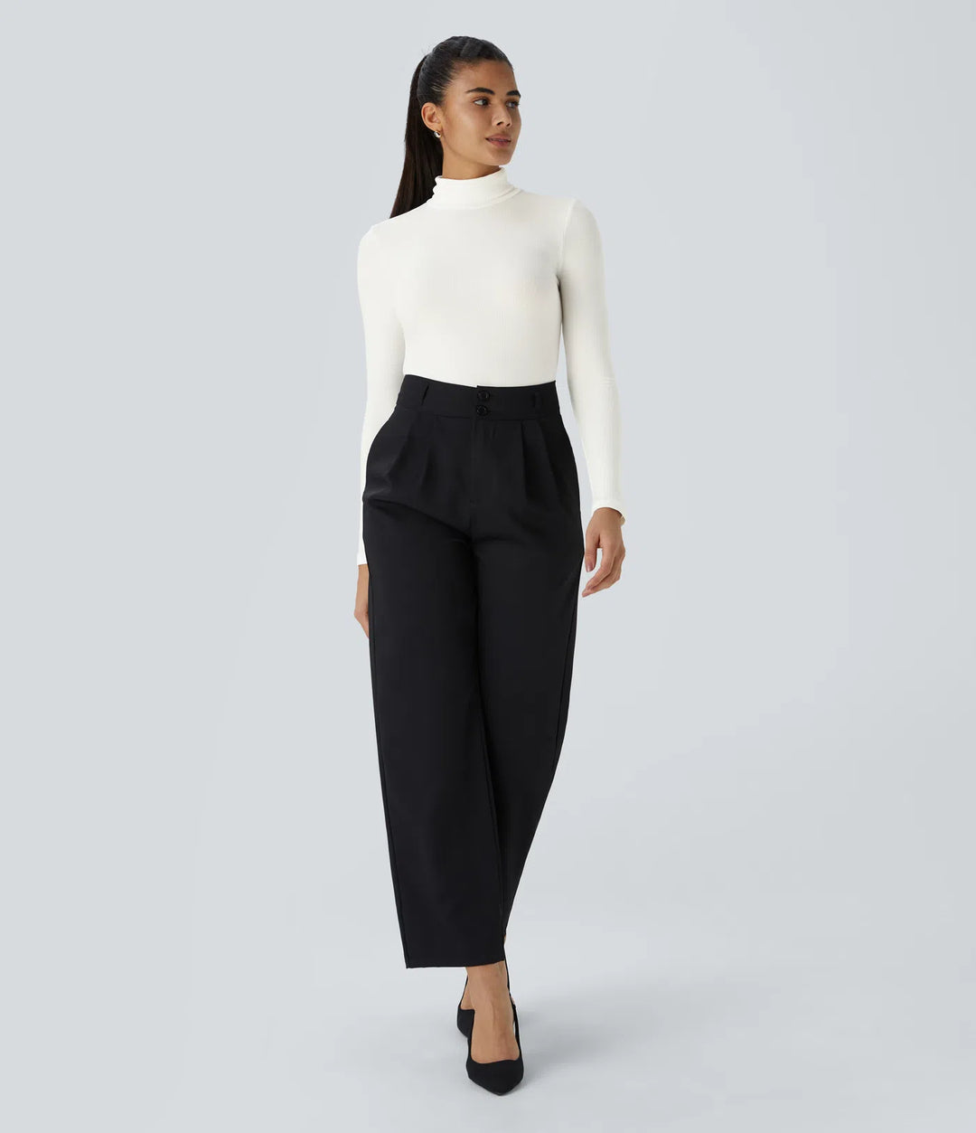 Ribbed Knit High Collar Long Sleeve Casual Top