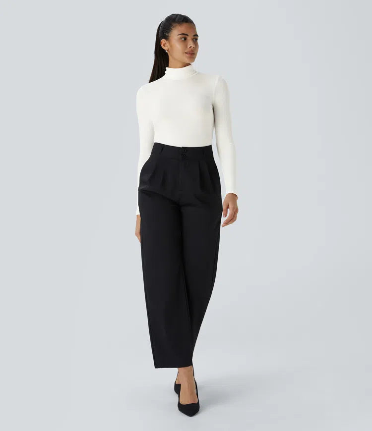 Ribbed Knit High Collar Long Sleeve Casual Top