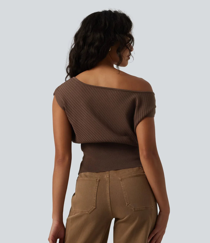 One-shoulder Short Sleeve Casual Jumper