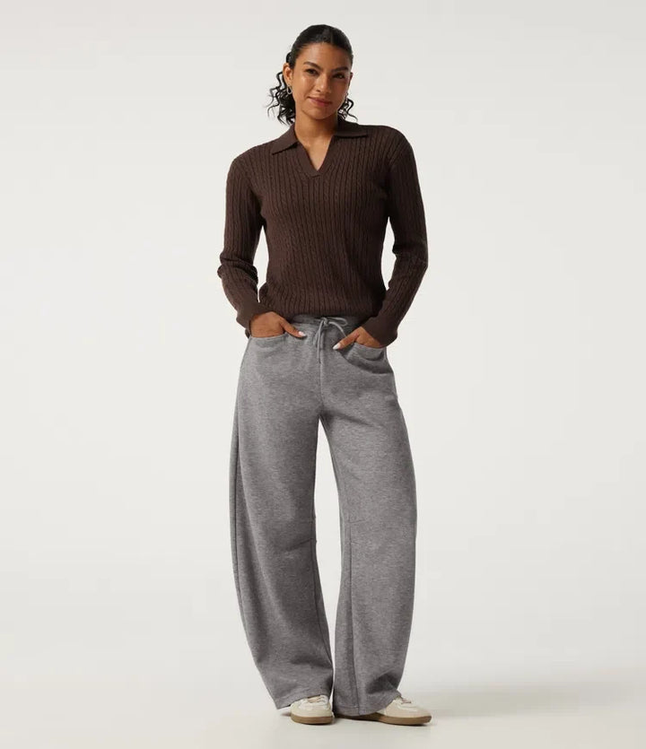 Mid Rise Drawstring Barrel Leg Casual SweatTrousers with Pockets