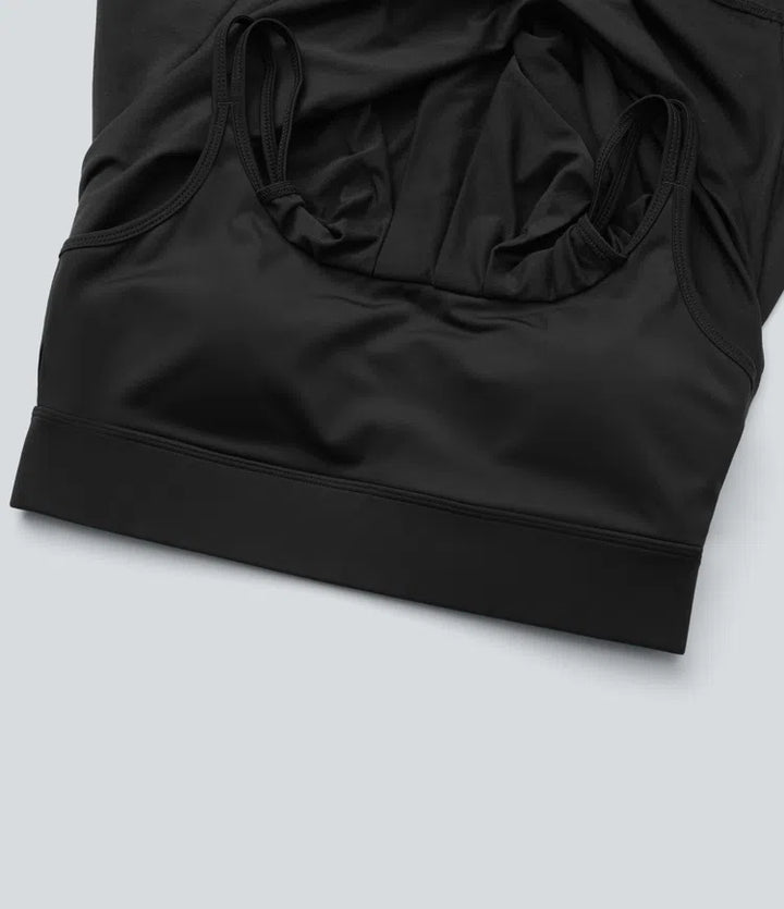 Crisscross Backless Double Straps Pleated Quick Dry Yoga Cami Top