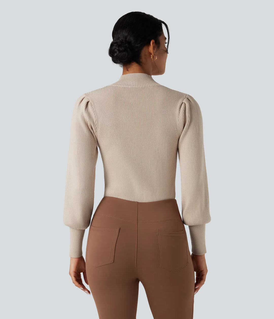 Mock Neck Puff Long Sleeve Casual Jumper