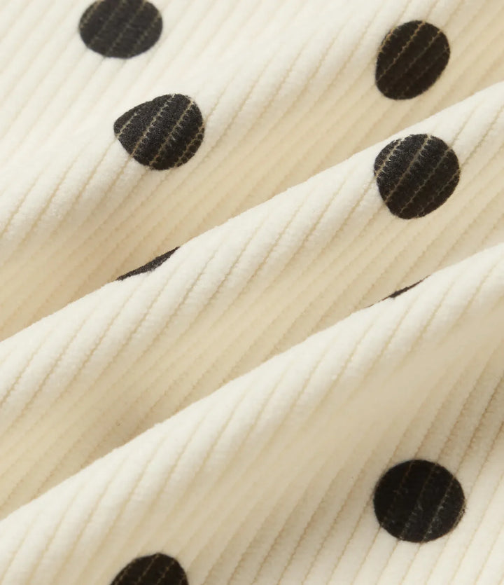 Mid Rise Barrel Leg Polka Dot Corduroy Casual Trousers with Pockets