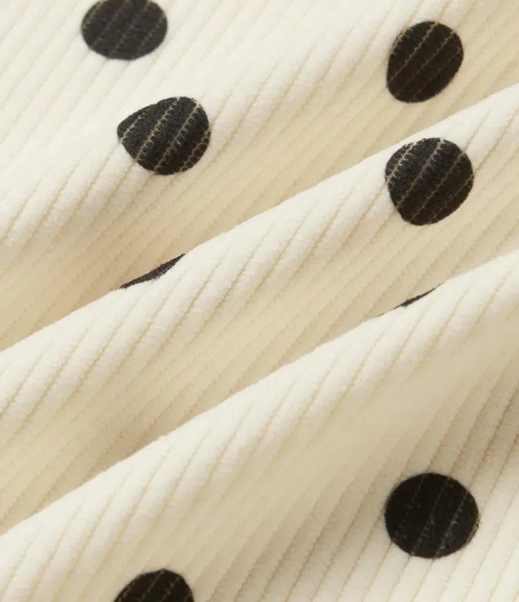 Mid Rise Barrel Leg Polka Dot Corduroy Casual Trousers with Pockets