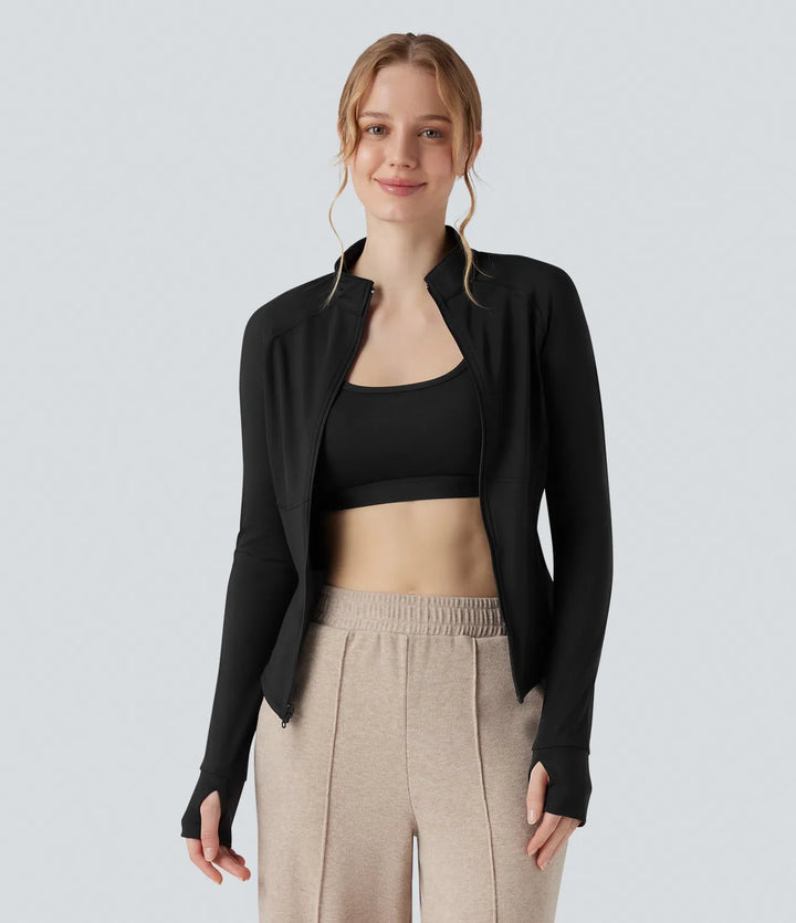 3-in-1 Stand Collar Long Sleeve Thumb Holes Jacket &amp; Drawstring Hem Sherpa Jacket with Pockets