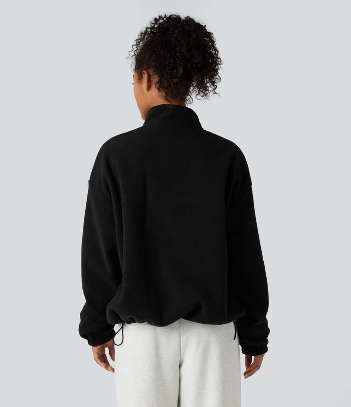 Reversible High Neck Long Sleeve Zipper Fleece Hiking Jacket with Pockets (Two Looks in One)