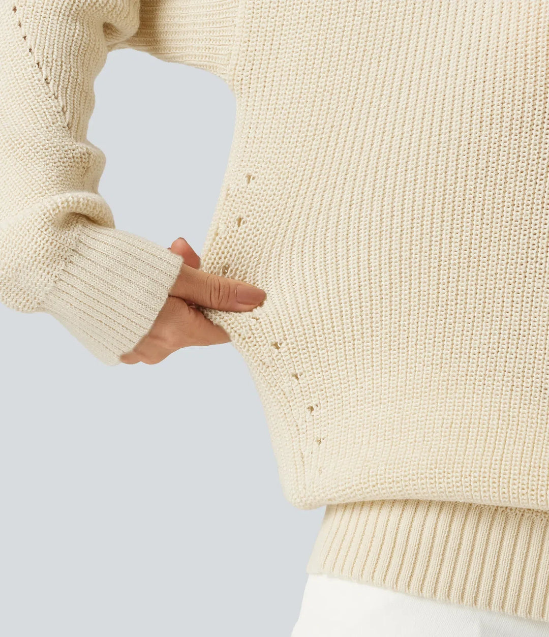 V Neck Dropped Shoulder Long Sleeve Cut Out Casual Jumper