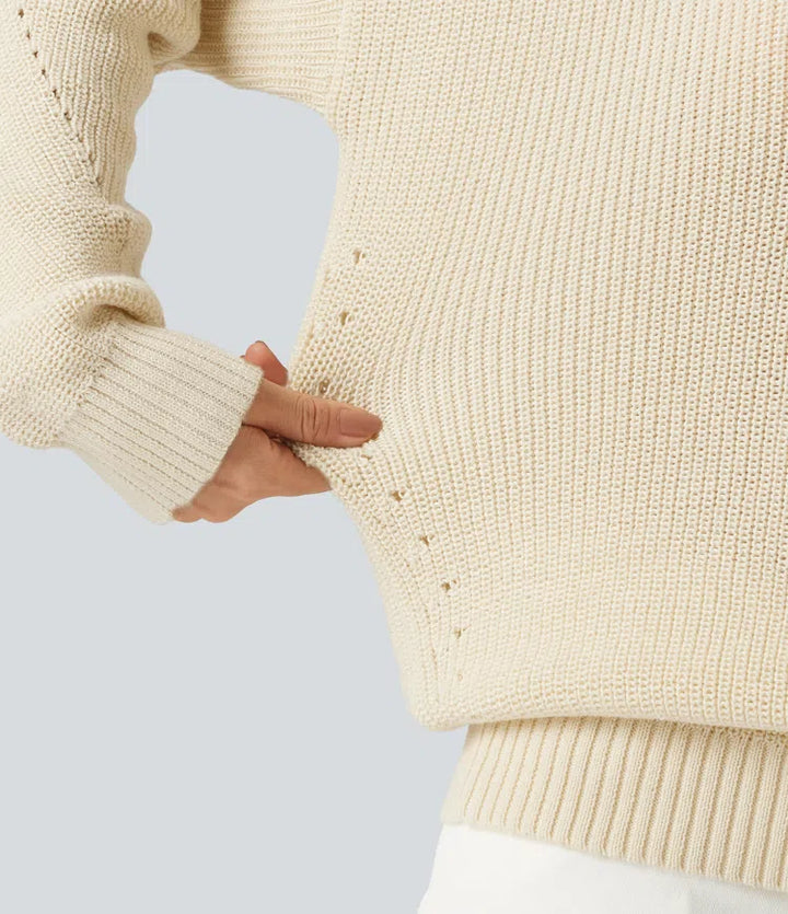 V Neck Dropped Shoulder Long Sleeve Cut Out Casual Jumper