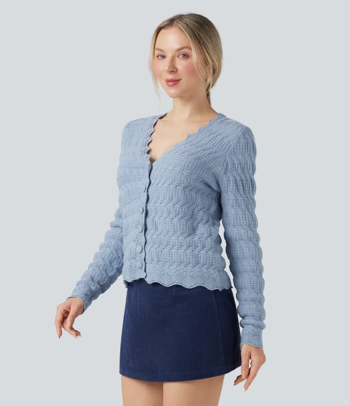 V Neck Long Sleeve Jumper Knit Casual Cardigan