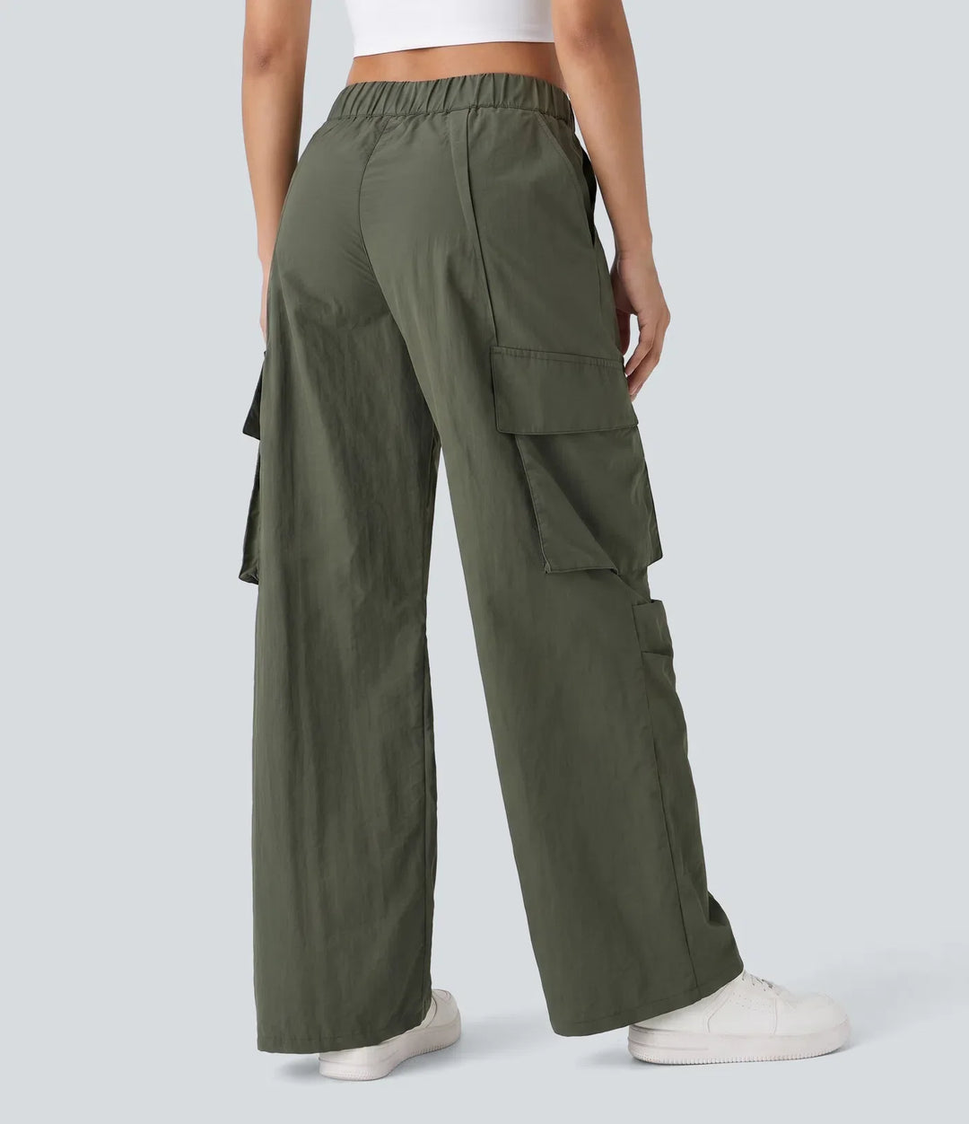 Mid Rise Button Zipper Side Pocket Wide Leg Baggy Casual Cargo Trousers