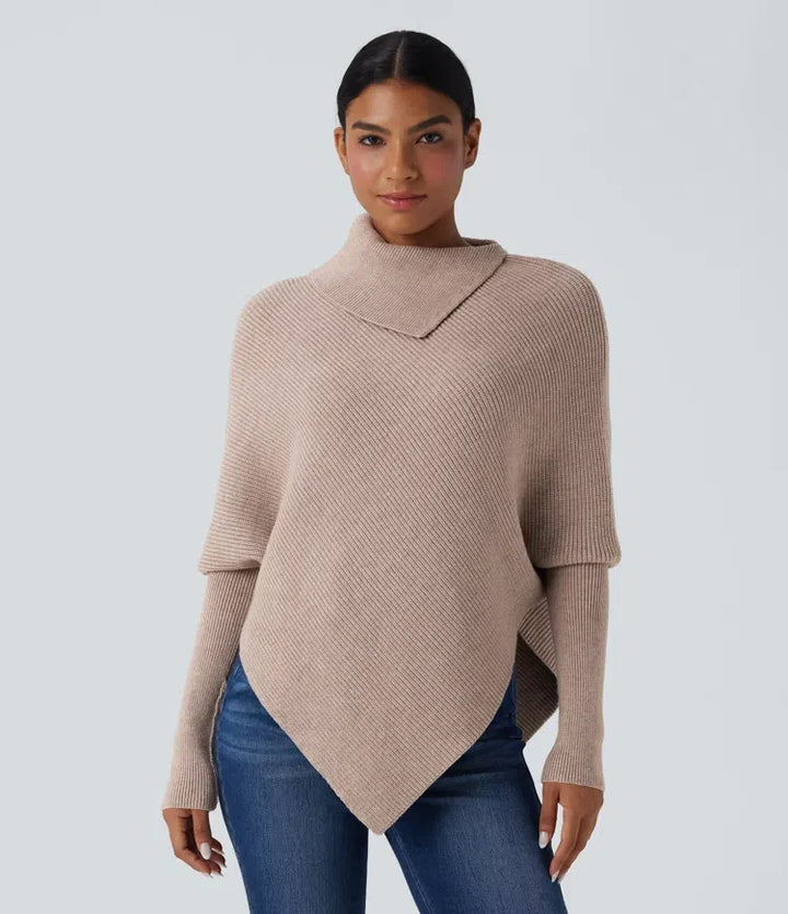 Turtleneck Batwing Sleeve Asymmetric Hem Casual Jumper