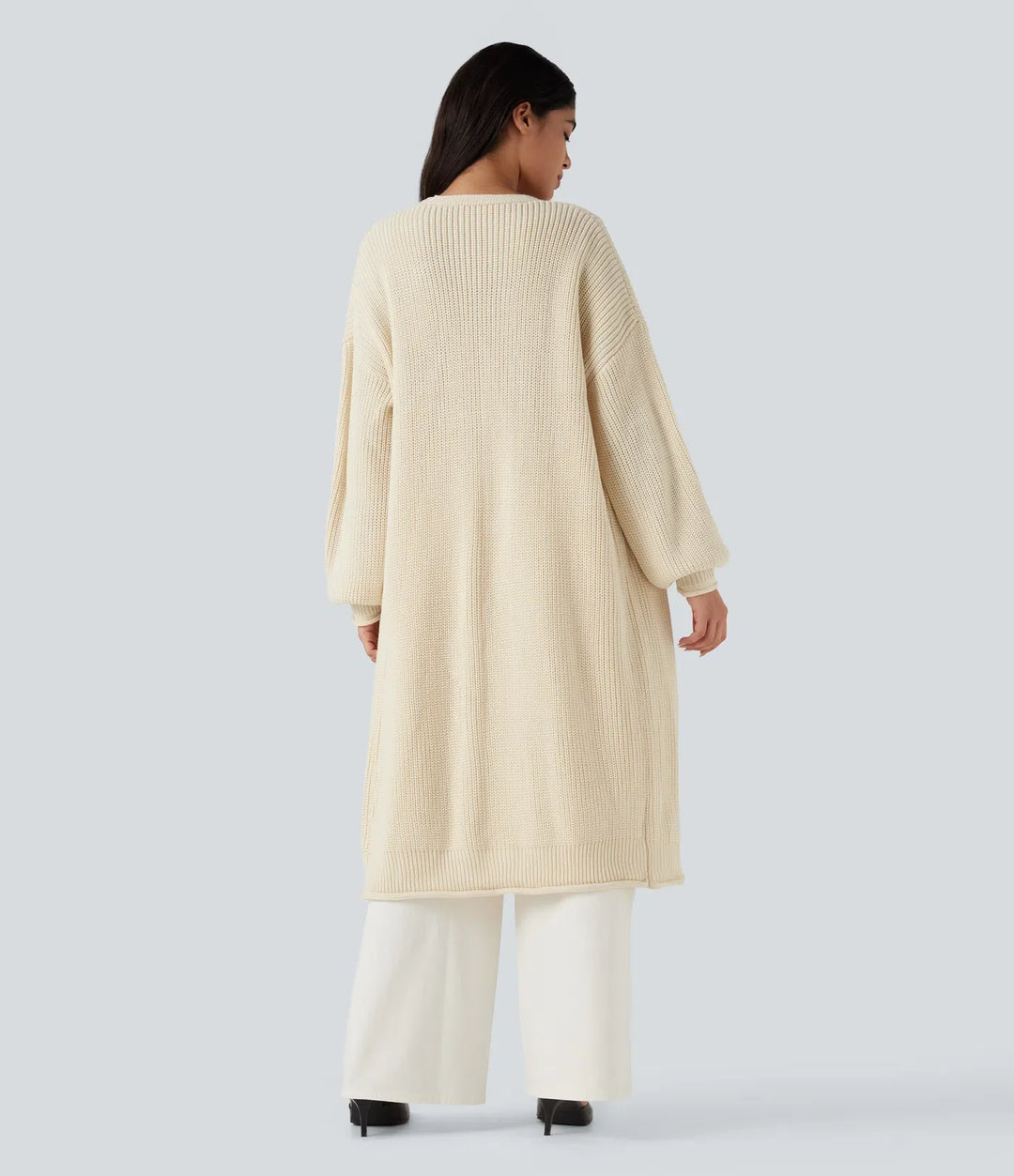 Long Sleeve Open Front Longline Jumper Knit Work Cardigan