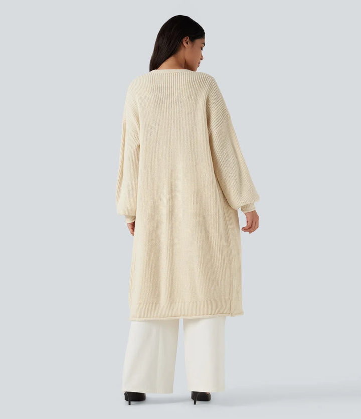 Long Sleeve Open Front Longline Jumper Knit Work Cardigan