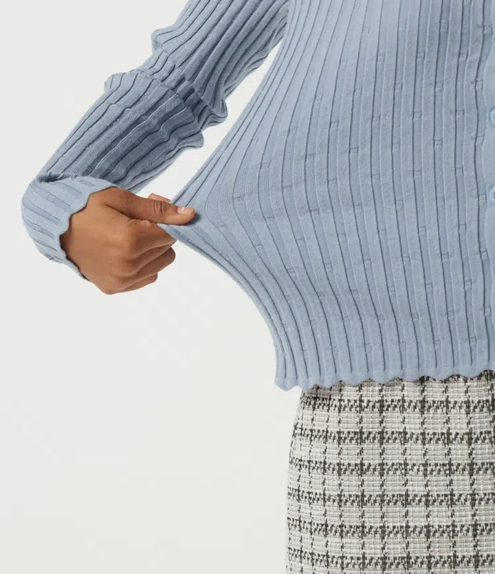 Ribbed Knit Square Neck Long Sleeve Casual Jumper
